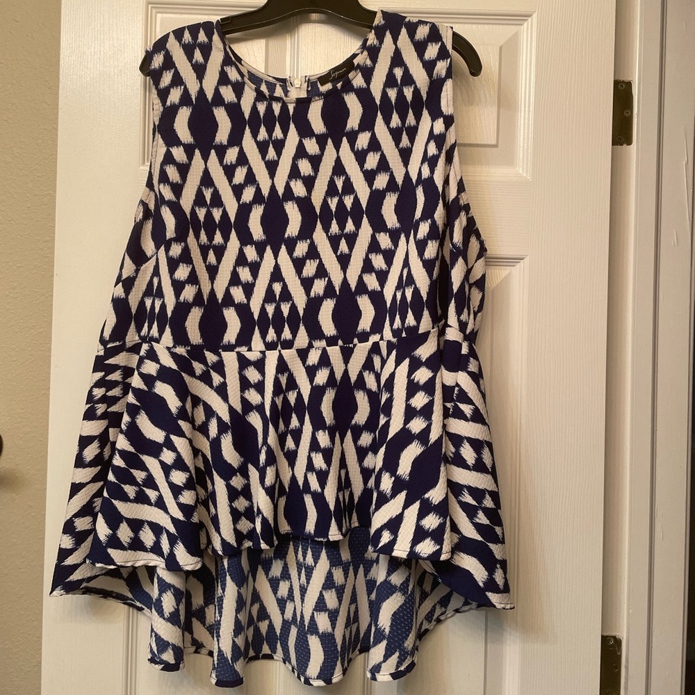 Blue and white peplum blouse